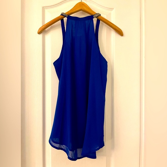 Royal blue polyester tank halter with silver beading detail - Picture 2 of 2